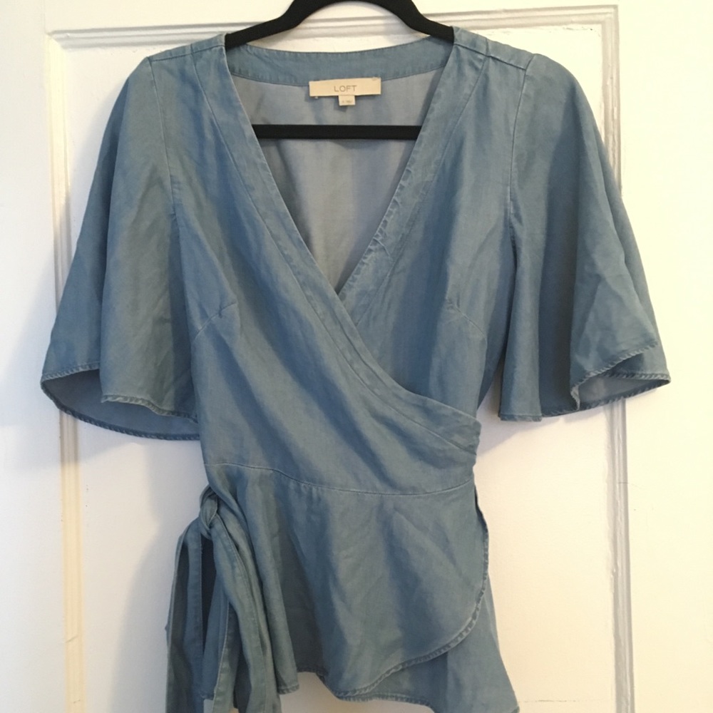 LOFT chambray wrap top